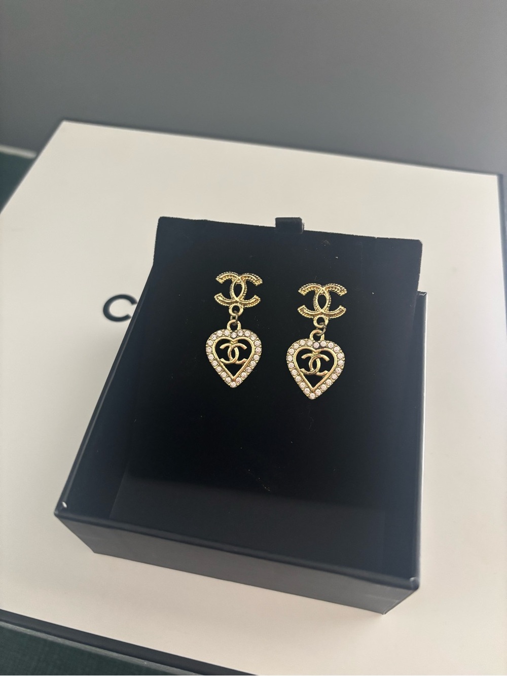 Gold-Tone Heart Drop Earrings with Interlocking Logo